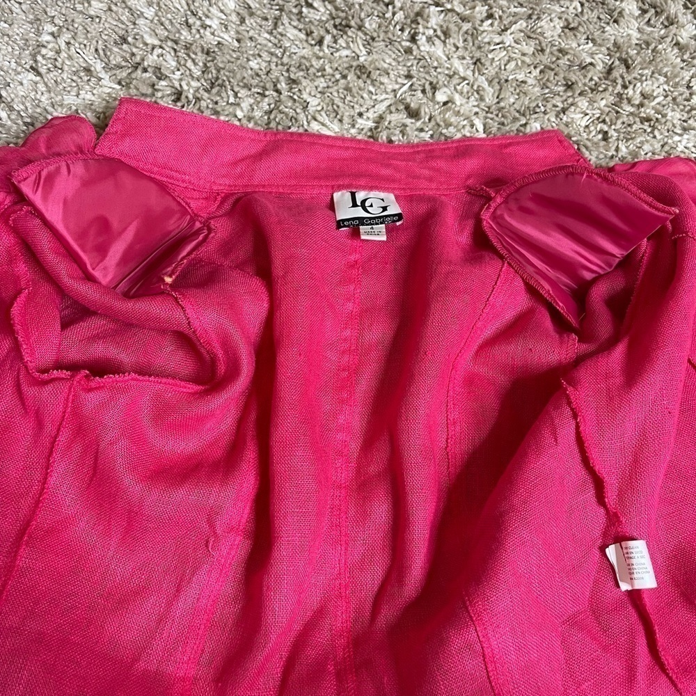 Lena Gabrielle Vintage 100% Linen Pink Fuschia Ruffle Jacket Size 4 #0449 - Picture 12 of 16